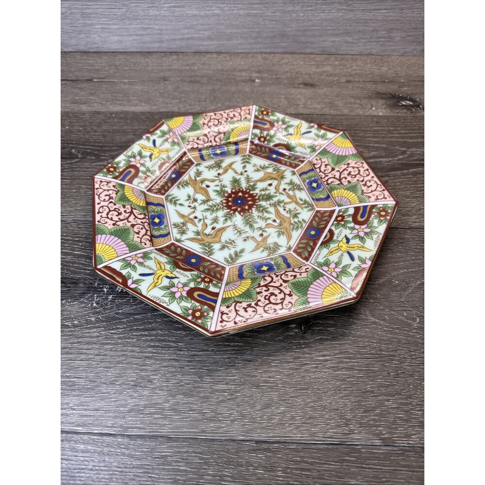 Vintage IMARI WARE Japan Porcelain 10.5”Octagonal Plate Gold Trim ~Signed